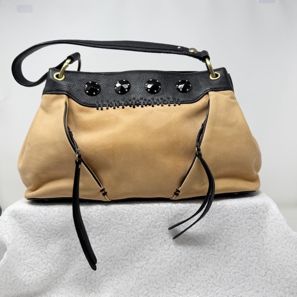 Tre Vero Leather Satchel Tan and Black Women's Handbag - Picture 12 of 16